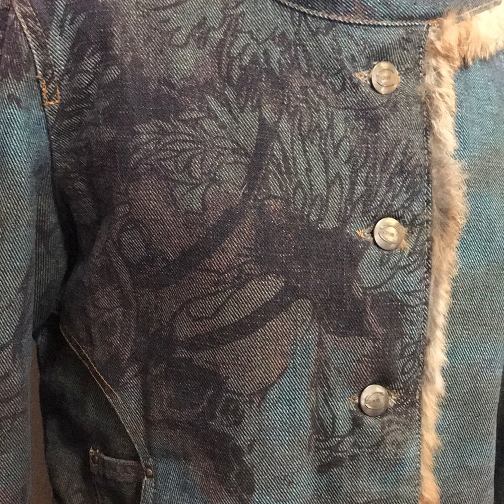 Roberto Cavalli Denim Rabbit Fur Lined Jacket - Picture 4 of 16